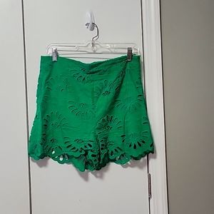 Zara green eyelet shorts, size large
